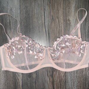 NWOT Adore Me Pink Sheer Lace Embroidered Bra- Size 38DD